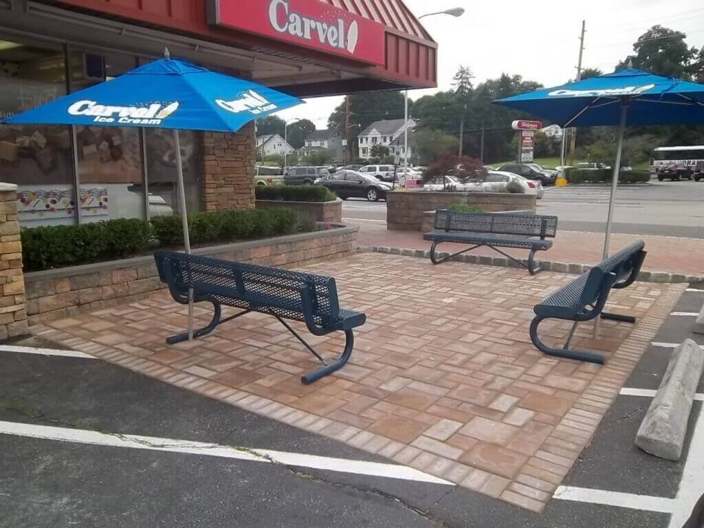 Job: Wayne, NJ Valley Brook Plaza Paver patio area cut into parking lot